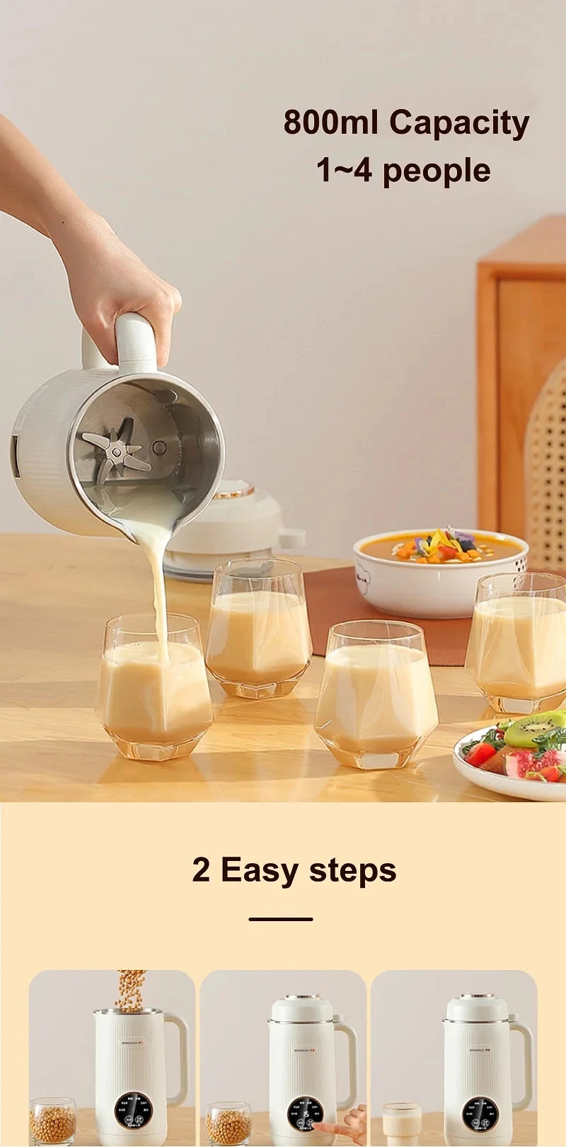 220V Electric Soy Milk Machine 800ml Juicer Kitchen Food Blender Multifunctional Wall Breaking Machine Kitchen Appliances