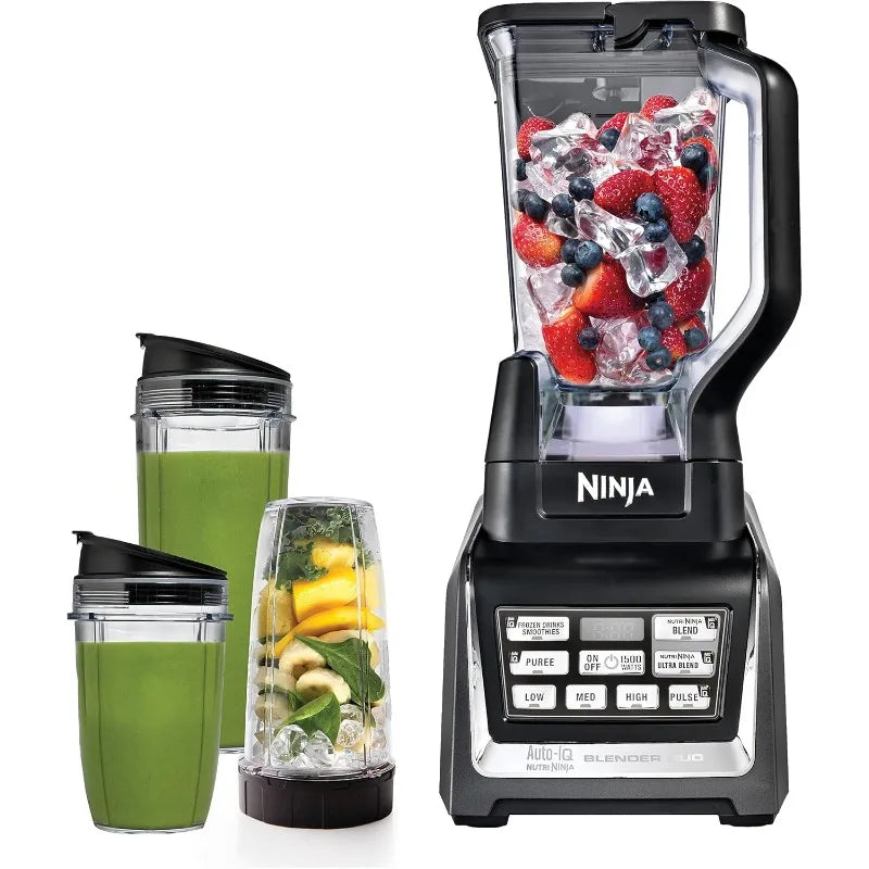 Ninja BL642 Personal & Countertop Blender w 1200W Auto-iQ Base, 72 oz. Pitcher, 18, 24, & 32 oz. To-Go Cups w Spout Lids, Black