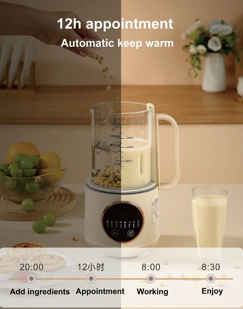 220V Soybean Milk Machine Smart Filter-free Wall Breaking Machine Mixer Electric Juicer 8 Leaf Mute Rice Paste Machine 1.5L