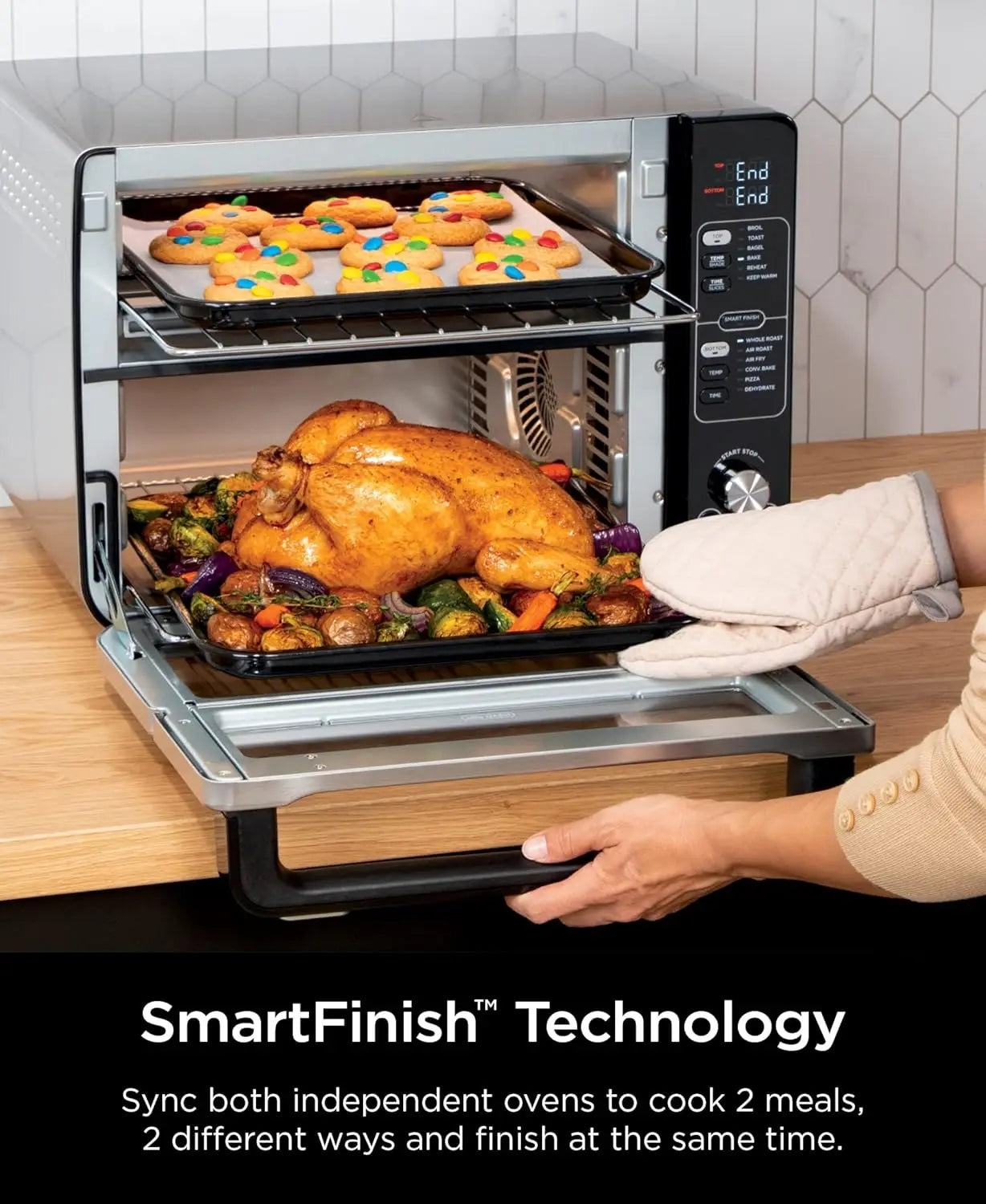 DCT401 12-in-1 Double Oven with FlexDoor, FlavorSeal & Smart Finish, Rapid Top Convection and Air Fry Bottom , Bake