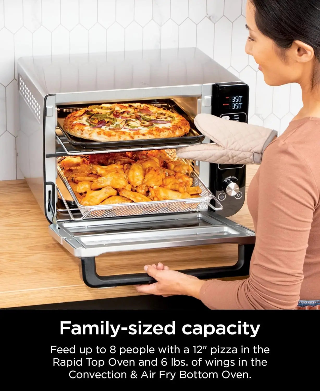 DCT401 12-in-1 Double Oven with FlexDoor, FlavorSeal & Smart Finish, Rapid Top Convection and Air Fry Bottom , Bake
