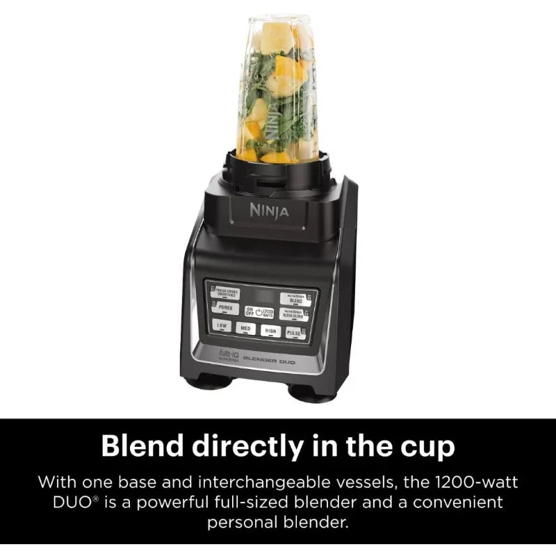 Ninja BL642 Personal & Countertop Blender w 1200W Auto-iQ Base, 72 oz. Pitcher, 18, 24, & 32 oz. To-Go Cups w Spout Lids, Black