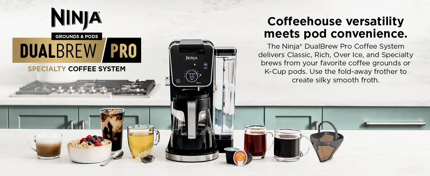 QWQWNinja CFP307 DualBrew Pro Specialty Coffee System,Single-Serve,Compatible with K-Cups & 12-Cup Drip Coffee Maker,Black