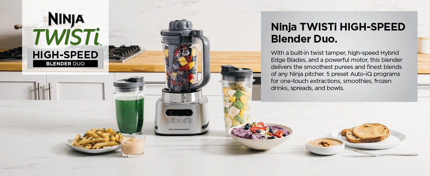 Ninja SS151 TWISTi Blender DUO, High-Speed 1600 WP Smoothie Maker & Nutrient Extractor* 5 Functions Smoothie, Spreads & More