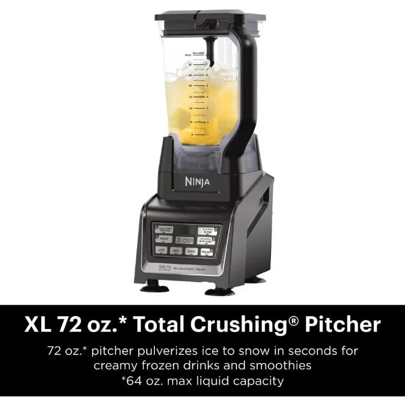 Ninja BL642 Personal & Countertop Blender w 1200W Auto-iQ Base, 72 oz. Pitcher, 18, 24, & 32 oz. To-Go Cups w Spout Lids, Black