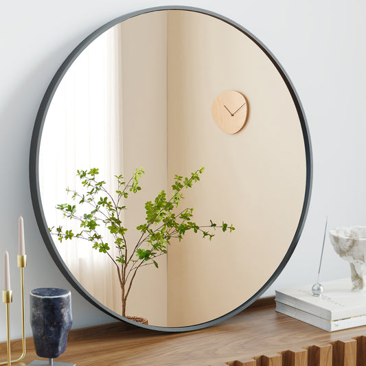 Black Circular Wall Mirror – Modern Minimalist Mirror for Home & Bathroom
