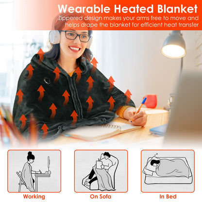 Heated Blanket Shawl – 3-Setting Electric Wrap for Home, Office & Travel | Zippered, Washable & Soft Flannel