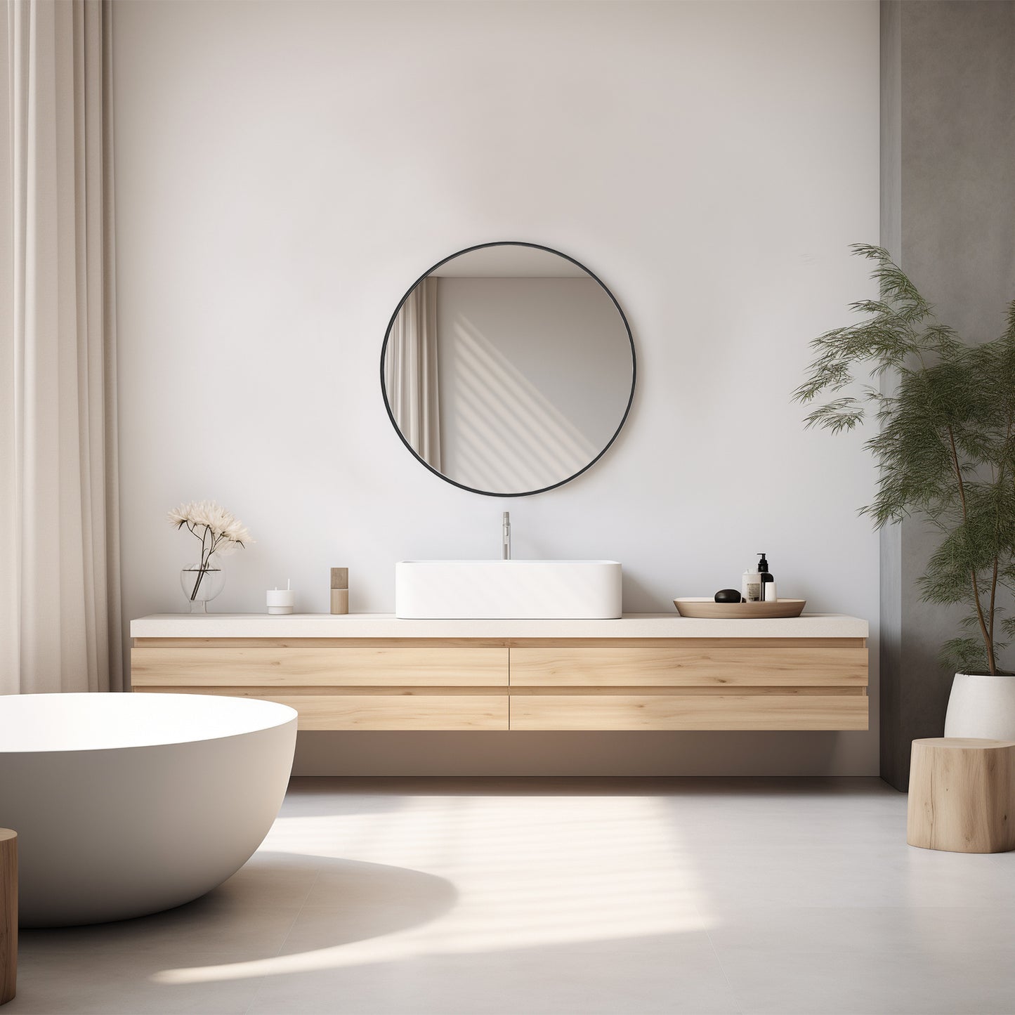 Black Circular Wall Mirror – Modern Minimalist Mirror for Home & Bathroom