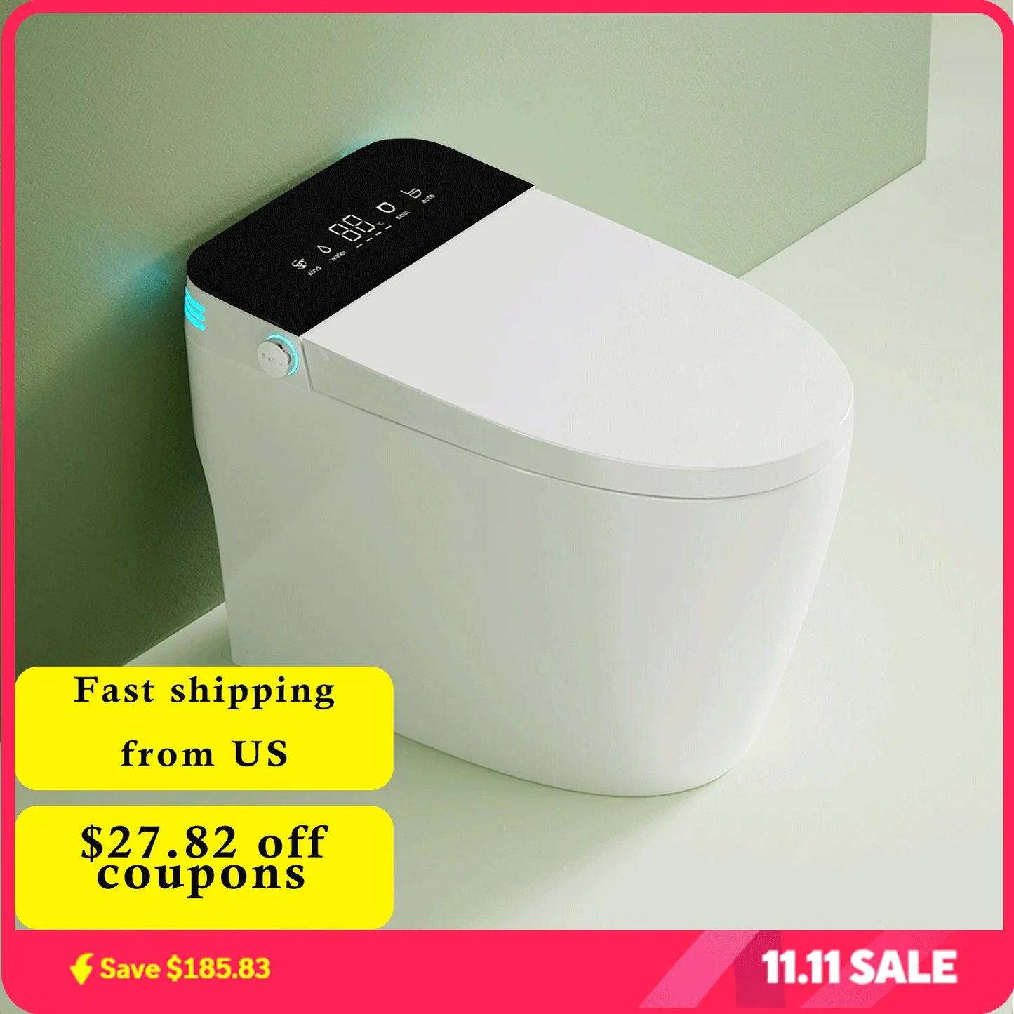 Smart Toilet with Bidet Built In, Tankless, Foot Sensing , AUTO Open/Close Lid, Heated Bidet Toilet Seat with AUTO Flush,Air Dry