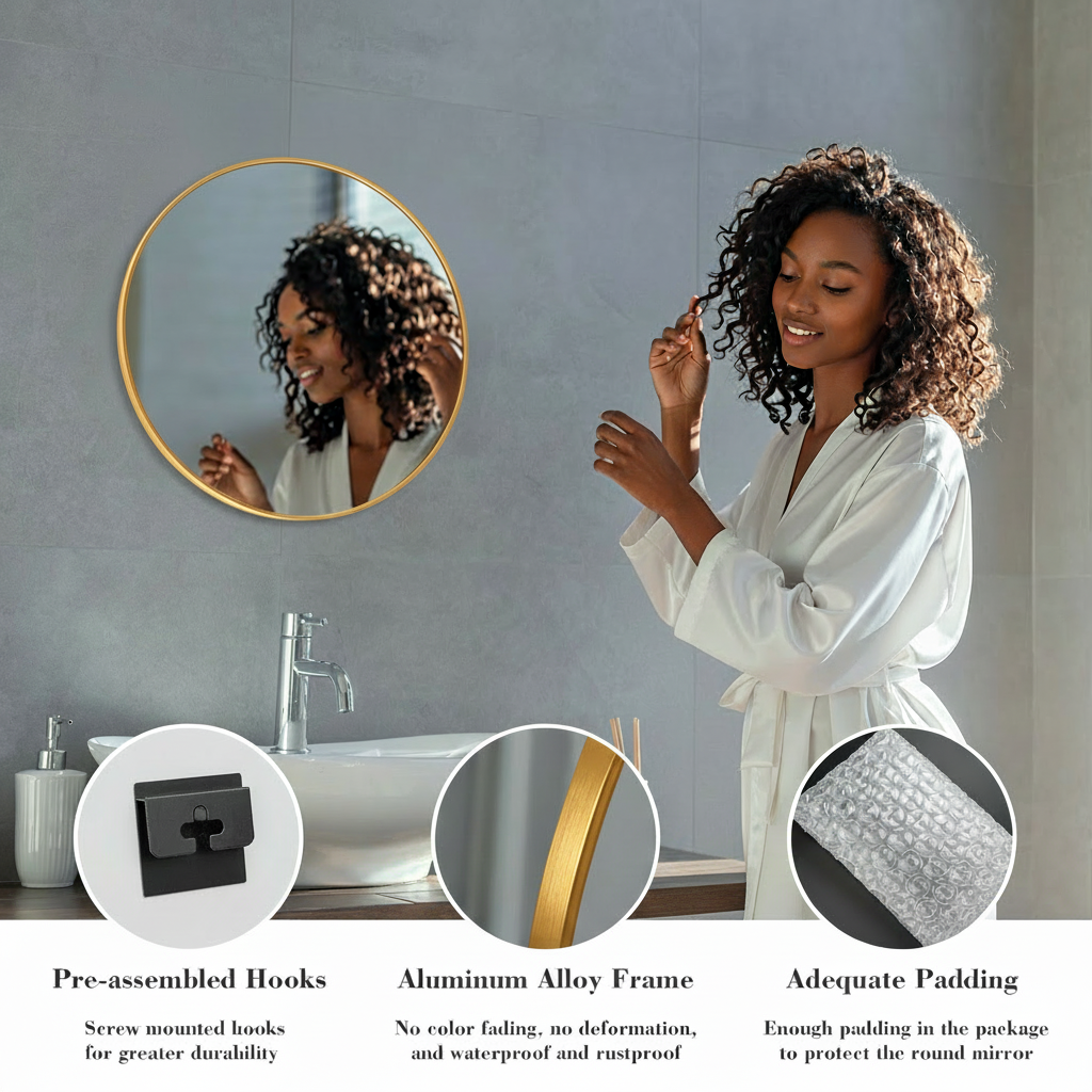 Black Circular Wall Mirror – Modern Minimalist Mirror for Home & Bathroom