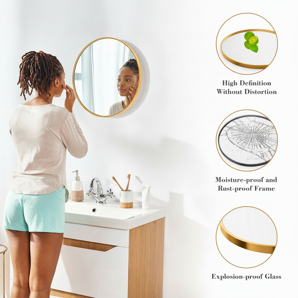 Black Circular Wall Mirror – Modern Minimalist Mirror for Home & Bathroom