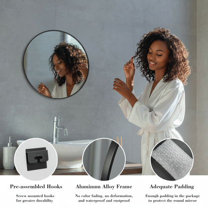 Black Circular Wall Mirror – Modern Minimalist Mirror for Home & Bathroom