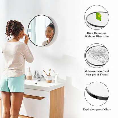 Black Circular Wall Mirror – Modern Minimalist Mirror for Home & Bathroom