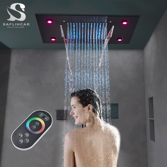 Ceiling Intelligent Remote Control LED Rainfal Shower Head Multifunctional Shower Set High Flow Waterfall Shower Concealed Tap