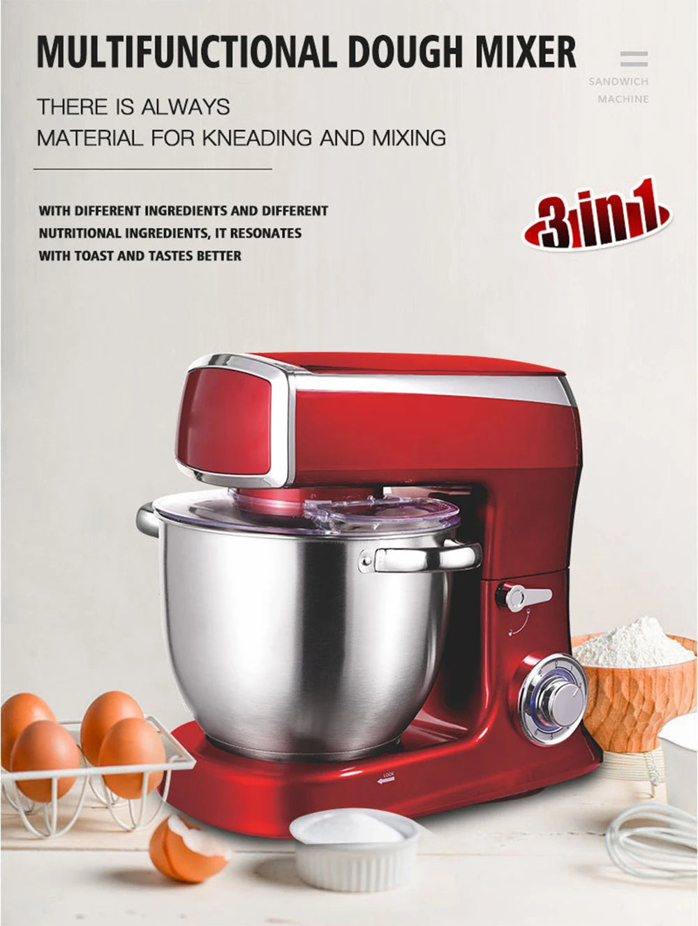 CANDIMILL Stand Mixer 7.5L Kitchen Food Blender Cream Whisk Cake Dough Mixers Bread Maker Chef Machine