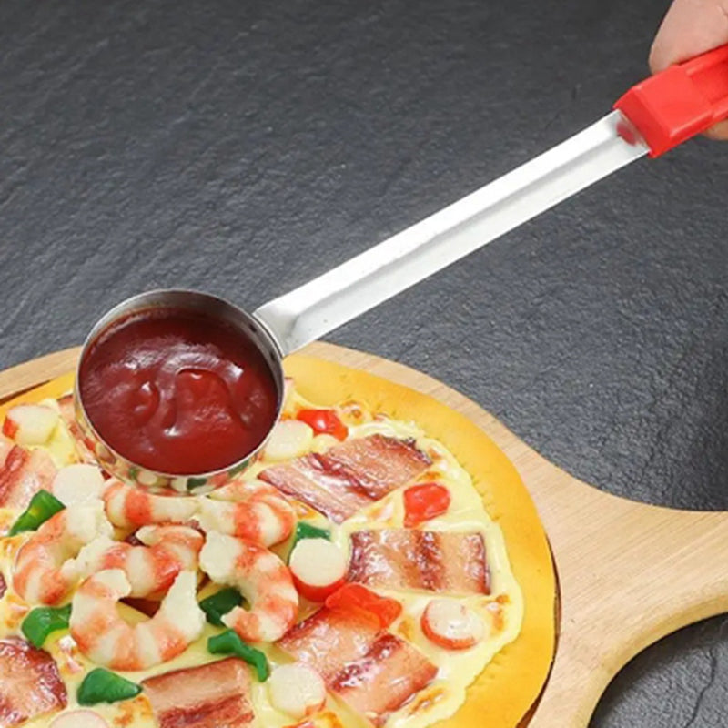 Stainless Steel Pizza Sauce Spoon Pizza Spread Ladle Serving Spoon with Long Handle Kitchen Baking Tool 2 Ounce