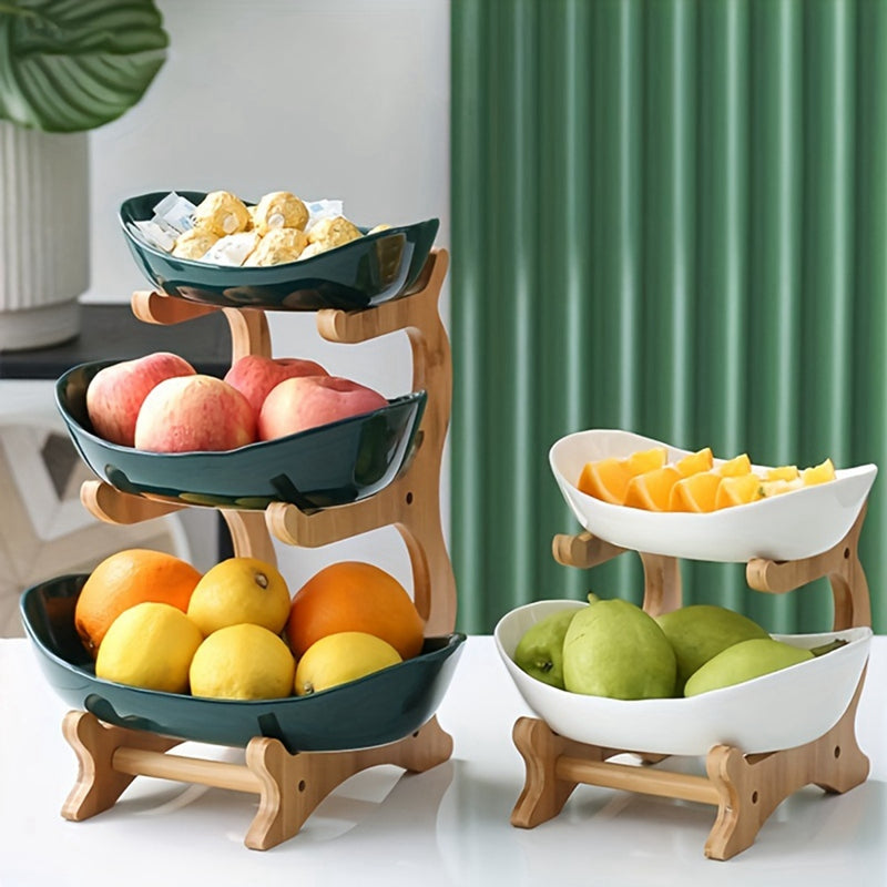 Fruit Plate, Living Room Kitchen Snack Plate, Modern Dried Fruit Plate Stand Cake Stand, Fruit Basket Green Double Layer