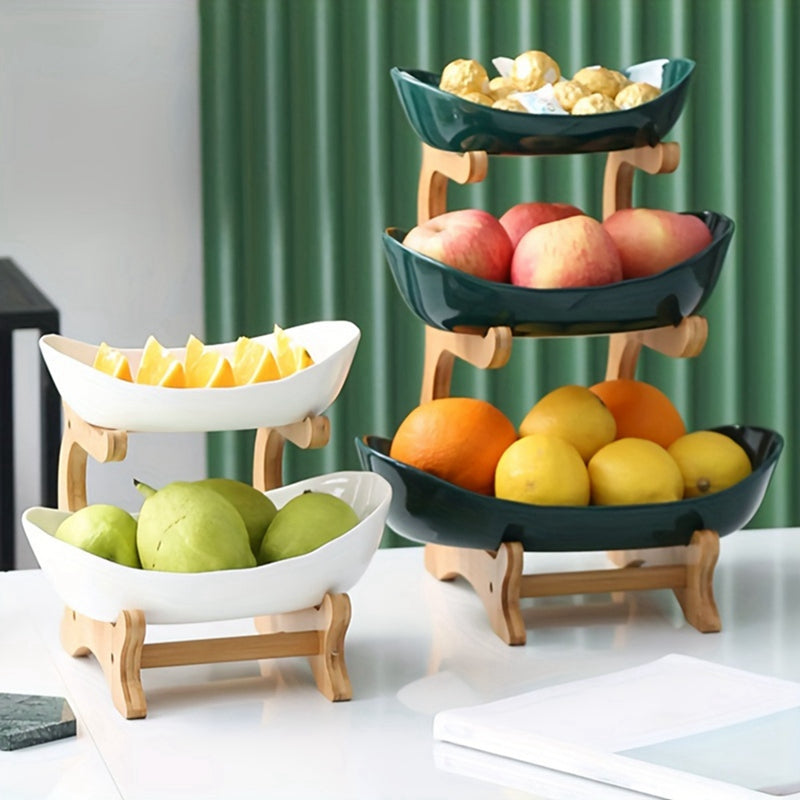 Fruit Plate, Living Room Kitchen Snack Plate, Modern Dried Fruit Plate Stand Cake Stand, Fruit Basket Green Double Layer