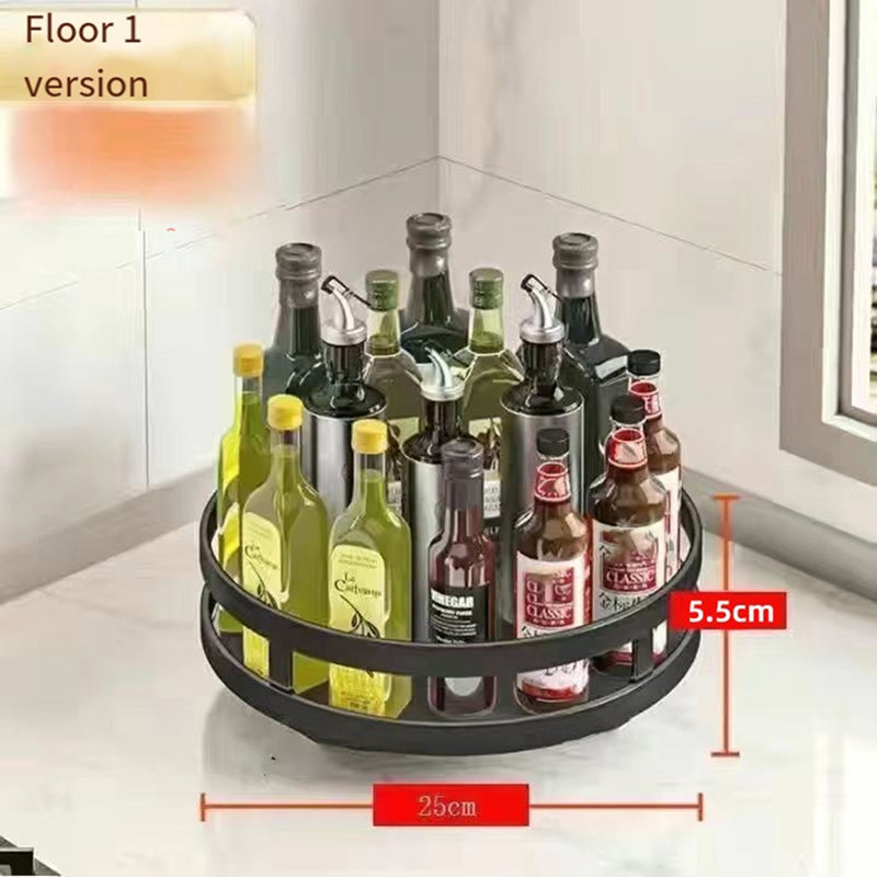 360-Degree Rotating Seasoning Rack Non-Slip Carbon Steel Storage Tray for Storage Tank Seasoning Kitchen Parts A