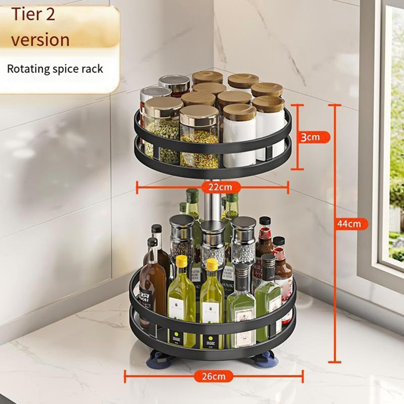 360-Degree Rotating Seasoning Rack Non-Slip Carbon Steel Storage Tray for Storage Tank Seasoning Kitchen Parts A