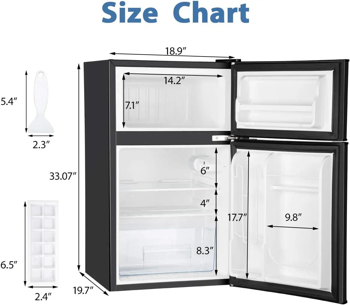 Mini Fridge with Freezer, 3.2 Cu.Ft Mini Refrigerator, Dorm Fridge with 2 Door For Apartment/Office-Food Storage Cooling Drink