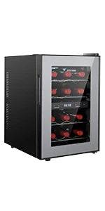 Wine Fridge Dual Zone,18 Bottles Wine Cooler Refrigerator Chiller Upper Zone 46f-54f Lower Zone 54f-65f for Red White Wine Champ