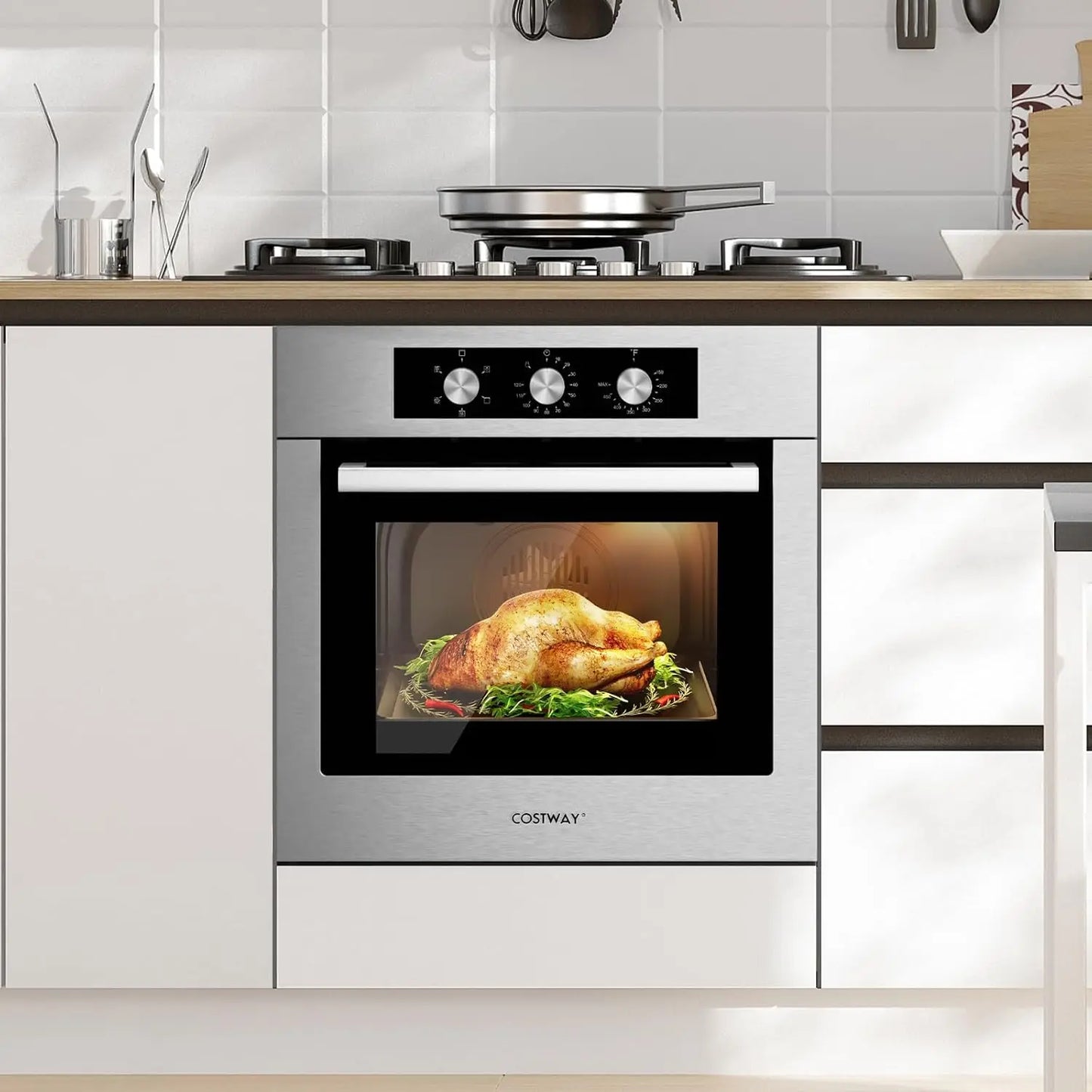 Costway 24"" Electric Single Wall Oven, 2300W Built-In Wall Oven With 2.47 Cu. Ft. Capacity, 5 Cooking Modes & 360° Hot Air