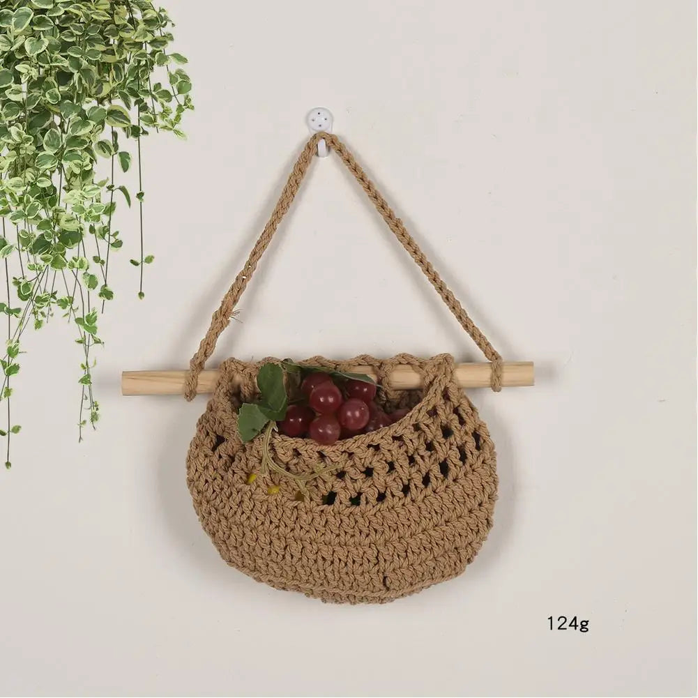 Hanging Fruit Baskets for Kitchen, 3 Tier Bohemian Wall Hanging Basket, Handwoven Teardrop Hanging Baskets for Storage