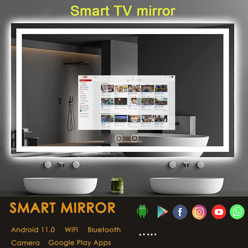 New Factory Smart Led Mirror Bathroom With Tv Full Function Glass Smart Mirror Android Fitness Magic Mirror With Tv Screen