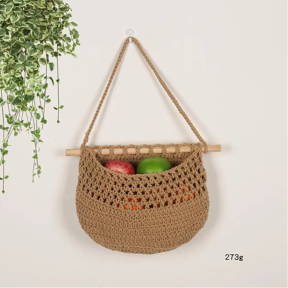 Hanging Fruit Baskets for Kitchen, 3 Tier Bohemian Wall Hanging Basket, Handwoven Teardrop Hanging Baskets for Storage