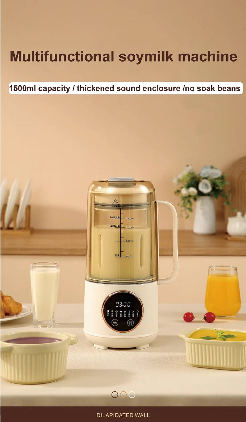 Home Soybean Milk Machine Filter-free Wall Breaking Machine Smart Mixer Electric Juicer 8 Leaf Blade Rice Paste Machine 1500ml