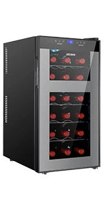 Wine Fridge Dual Zone,18 Bottles Wine Cooler Refrigerator Chiller Upper Zone 46f-54f Lower Zone 54f-65f for Red White Wine Champ