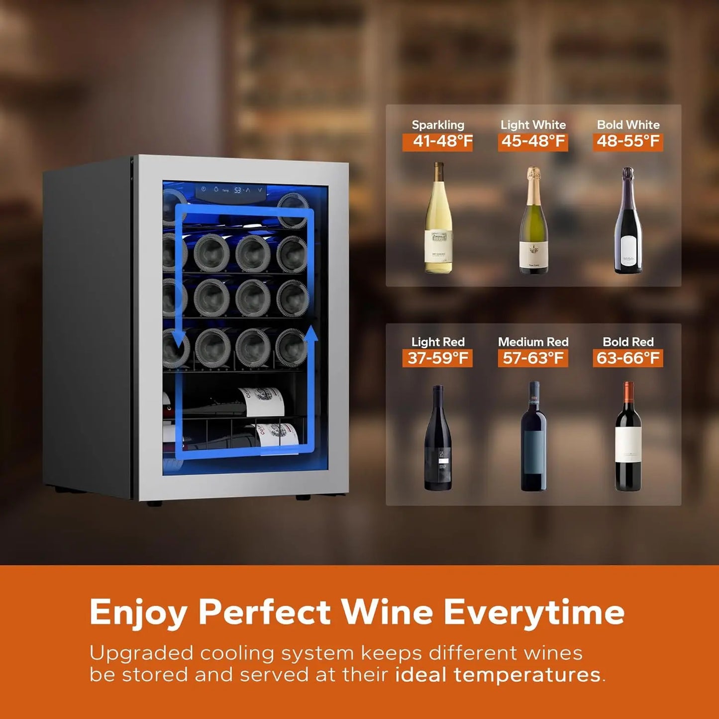 Wine Fridge, 20 Bottles Wine Cooler with Digital 38-65℉ Temper Control, Wine Cooler Refrigerator Freestanding and Under Counter