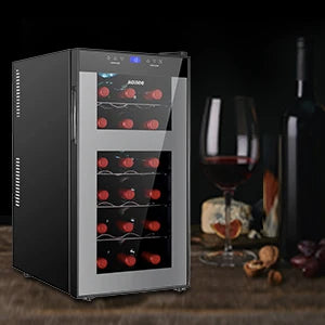 Wine Fridge Dual Zone,18 Bottles Wine Cooler Refrigerator Chiller Upper Zone 46f-54f Lower Zone 54f-65f for Red White Wine Champ