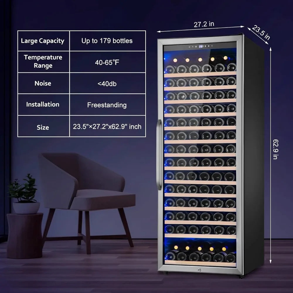 Wine Cooler Refrigerator, 179 Bottles Professional Wine Fridge with Powerful Compressor,Quiet Operation and Elegant