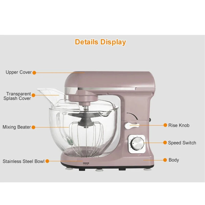 5L Chef Machine  Professional Kitchen Aid Food Blender 1000W Cream Whisk Cake Dough  With Bowl Metal Gear Stand Mixer