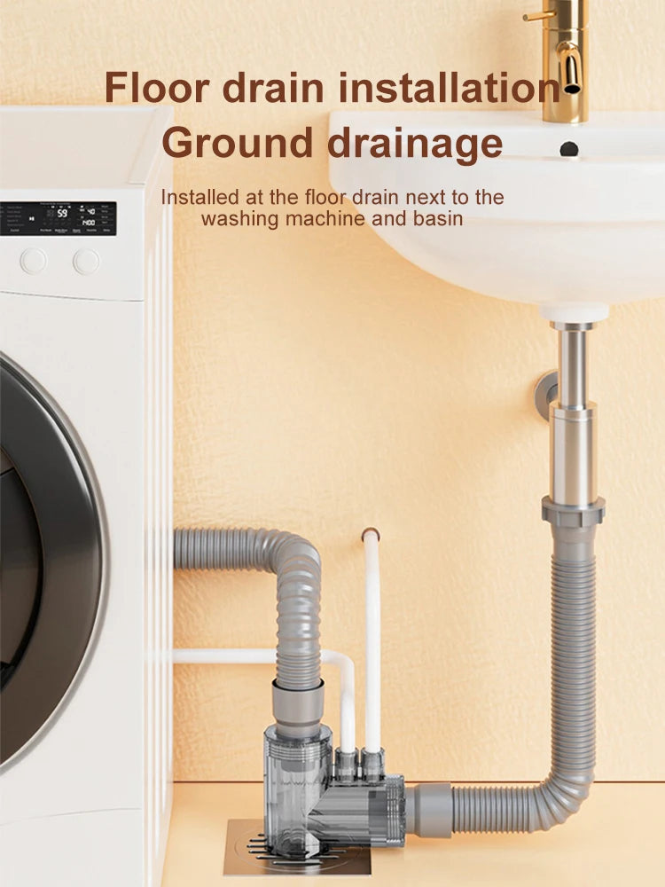 Washing Machine Drain Trap Kitchen Drainage Pipe 3-way Joint Filter Sink Dishwasher Drainage Multifunctional Water Distributor