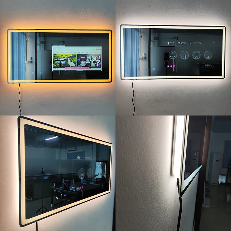 New Factory Smart Led Mirror Bathroom With Tv Full Function Glass Smart Mirror Android Fitness Magic Mirror With Tv Screen