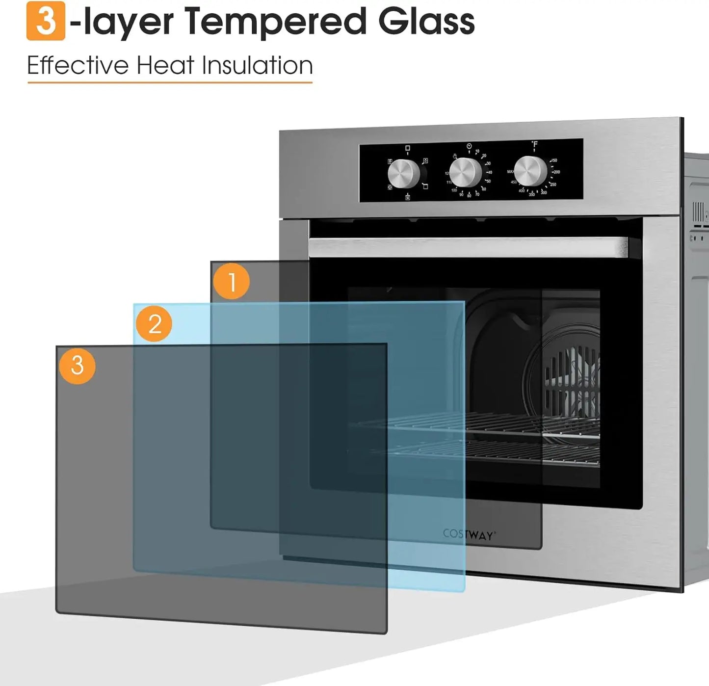 Costway 24"" Electric Single Wall Oven, 2300W Built-In Wall Oven With 2.47 Cu. Ft. Capacity, 5 Cooking Modes & 360° Hot Air