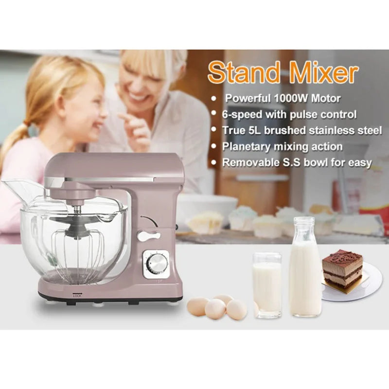 5L Chef Machine  Professional Kitchen Aid Food Blender 1000W Cream Whisk Cake Dough  With Bowl Metal Gear Stand Mixer