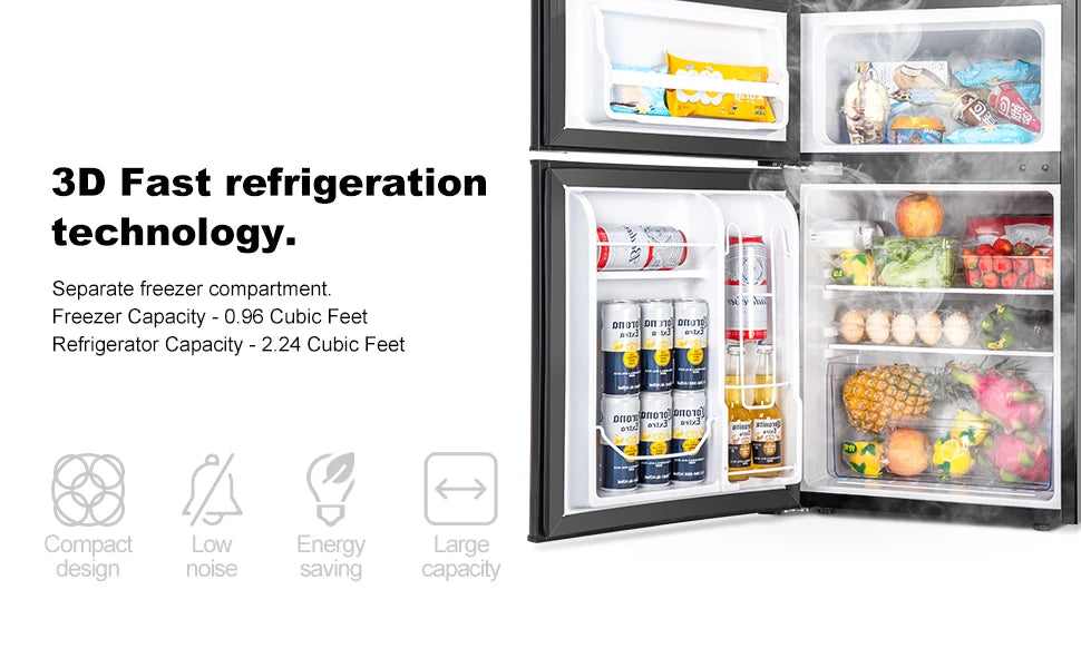 Mini Fridge with Freezer, 3.2 Cu.Ft Mini Refrigerator, Dorm Fridge with 2 Door For Apartment/Office-Food Storage Cooling Drink