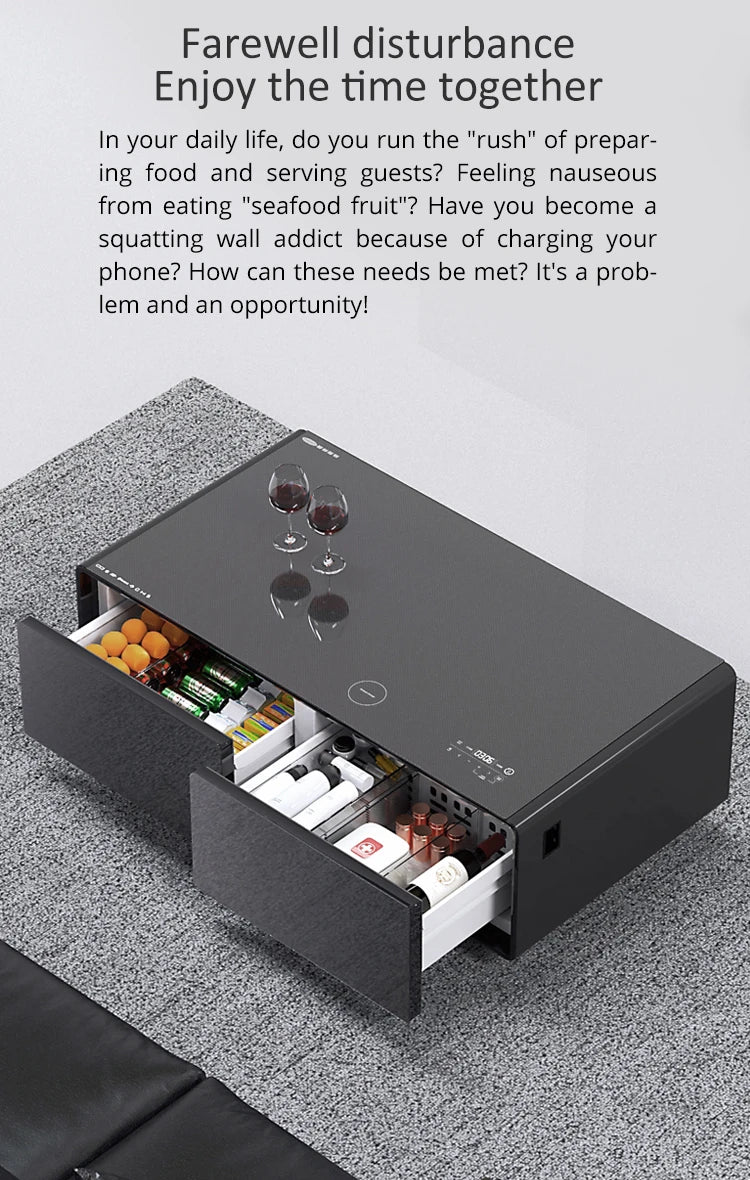 intelligent life smart furniture coffee fridge table with USB ports music speakers