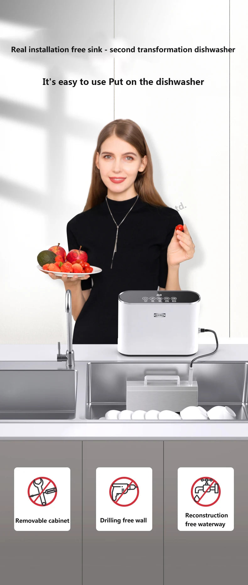 Dishwasher Ultrasonic Sink Dishwasher Desktop Household Small Installation-free Food Purification Multi-function Washing Machine