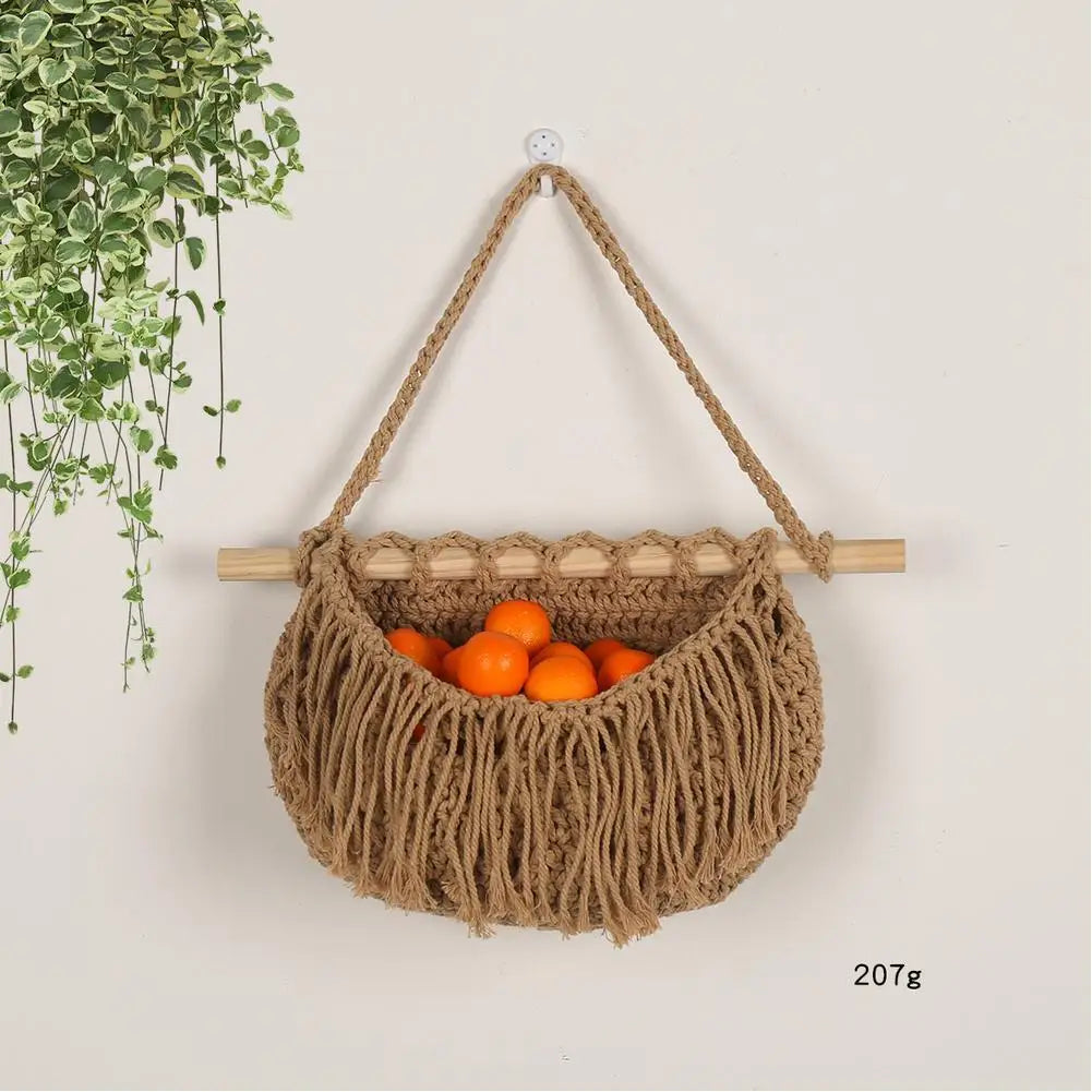 Hanging Fruit Baskets for Kitchen, 3 Tier Bohemian Wall Hanging Basket, Handwoven Teardrop Hanging Baskets for Storage