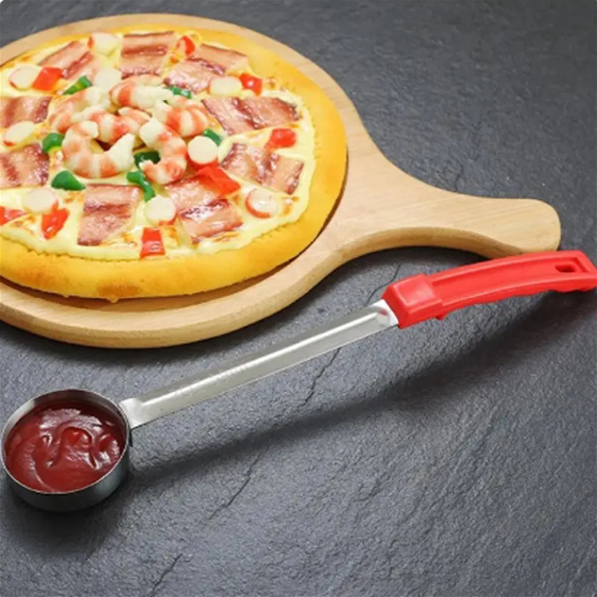 Stainless Steel Pizza Sauce Spoon Pizza Spread Ladle Serving Spoon with Long Handle Kitchen Baking Tool 2 Ounce