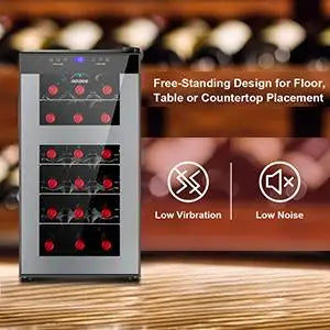 Wine Fridge Dual Zone,18 Bottles Wine Cooler Refrigerator Chiller Upper Zone 46f-54f Lower Zone 54f-65f for Red White Wine Champ