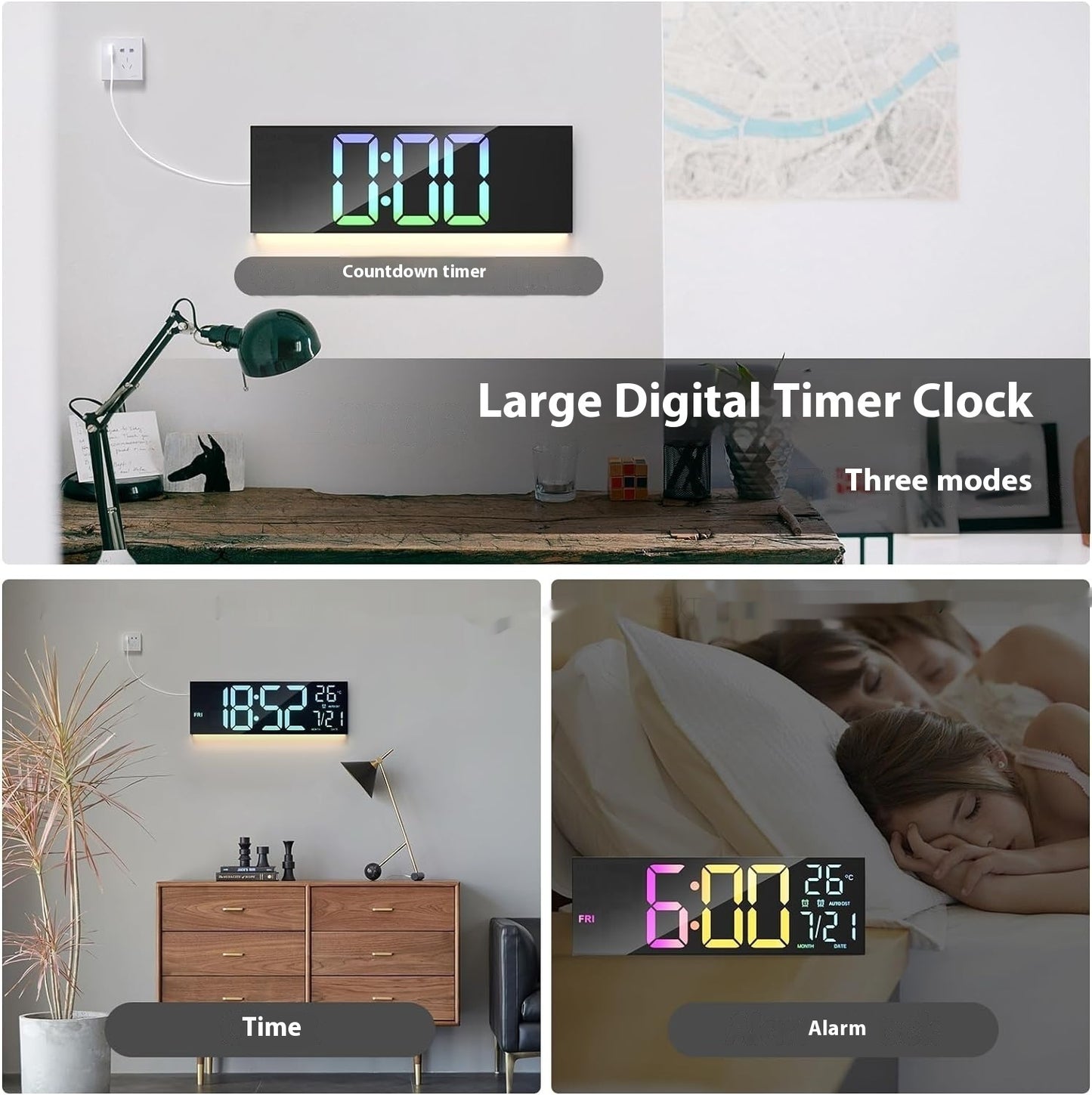 Simple Large Screen LED Wall Clock – Modern Digital Display