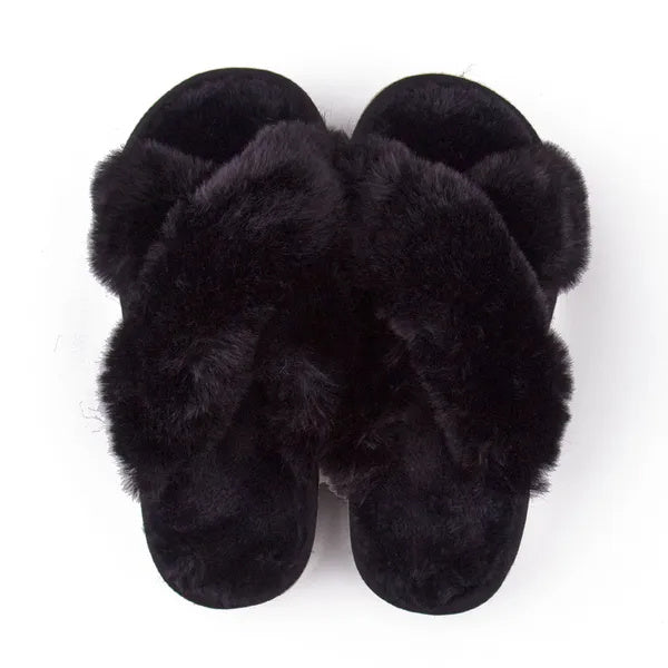 Women’s Plush Crisscross Slippers – Soft Faux-Fur Indoor Comfort