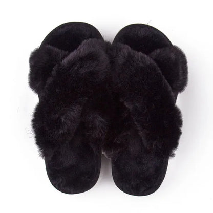 Women’s Plush Crisscross Slippers – Soft Faux-Fur Indoor Comfort