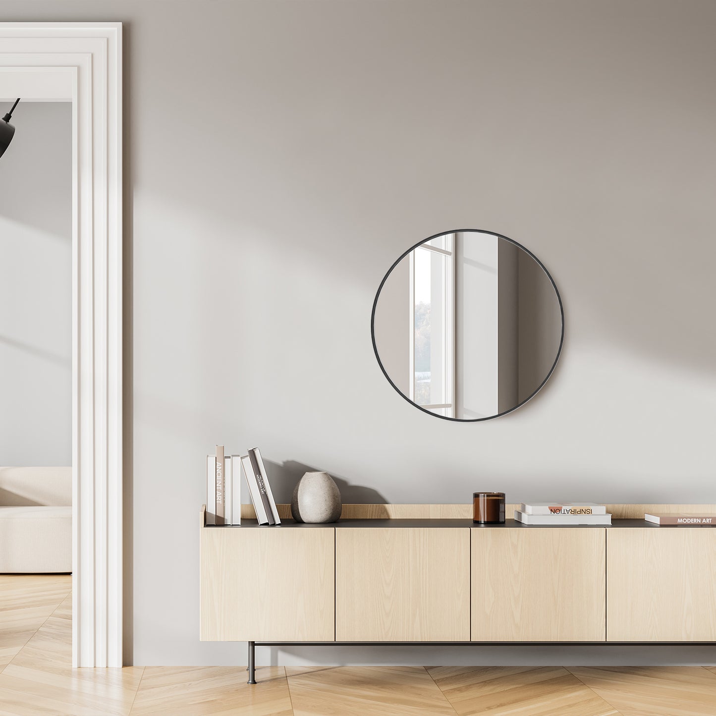Black Circular Wall Mirror – Modern Minimalist Mirror for Home & Bathroom